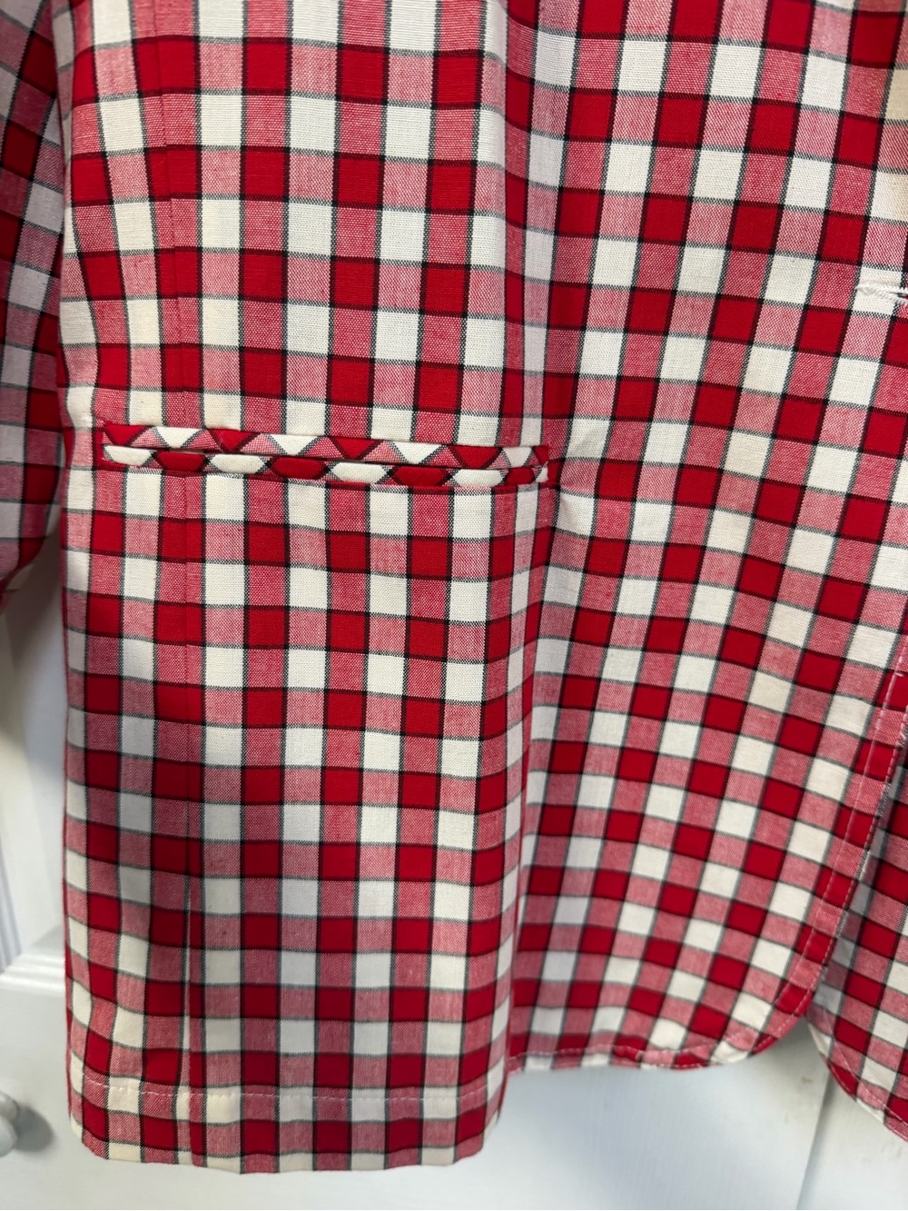Red & White Plaid Gingham Blazer 100% Cotton Jacket Women's Size XL NOS - Picture 13 of 15